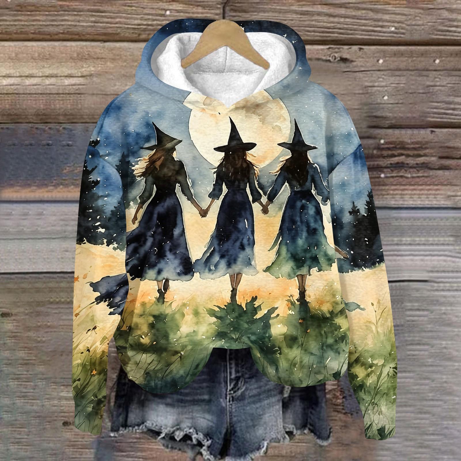 Women s Casual Long Sleeve Halloween Print Hoodie Pullover Sweatshirt S