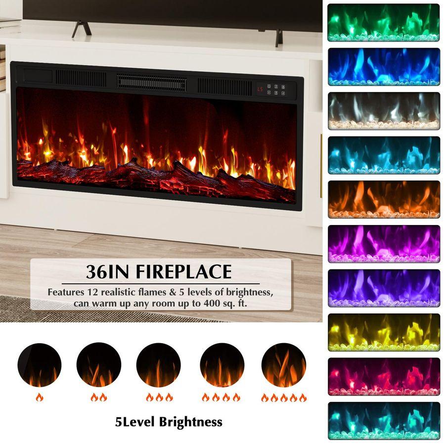 Fireplace Tv Stand with 36 Inch Fireplace Up To 80 TVs,LED Light Entertainment Center and Storage, 70 Modern Wood Media TV Conso