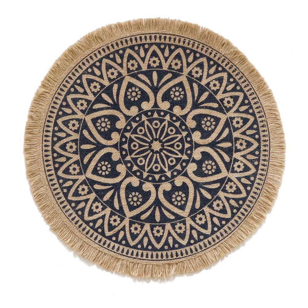 Round Placemat Cotton Place Mats Heat Resistant Anti-Slip Rustic Cloth Table Mats with Tassels for Dining Table Decorations