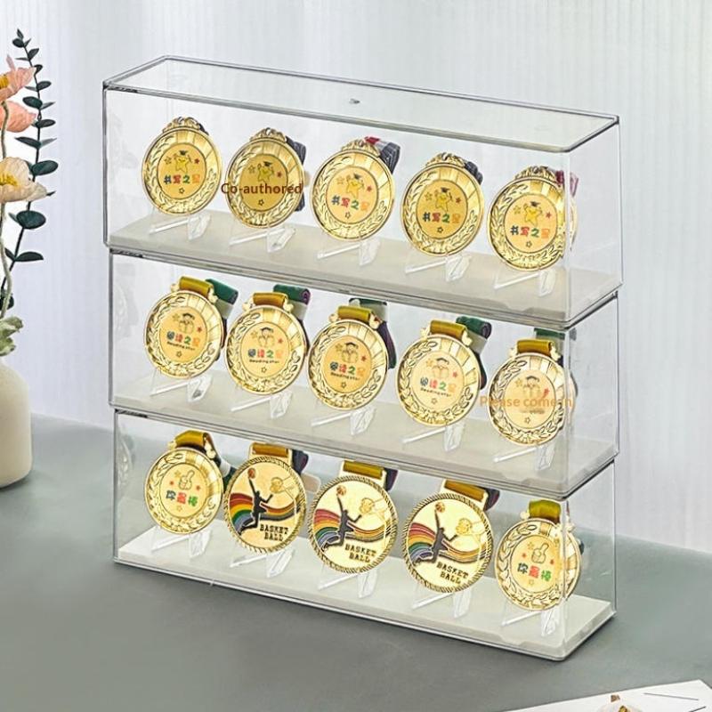 1 Set Porta Medaglie d'Oro Rettangolare in Plastica Scatola Porta Medaglie Maratona da Tavolo Impilabile Organizer per Monete Souvenir