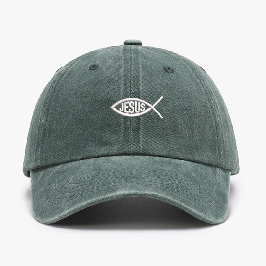 Embroidered Jesus Fish Design Men Women Wash Cotton Soft Baseball Caps Adjustable Dad Duck Tongue Cap