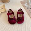 Autumn/Winter Girls' Bow Cotton Baby Flats, Versatile Velvet Low-Cut Princess Shoes