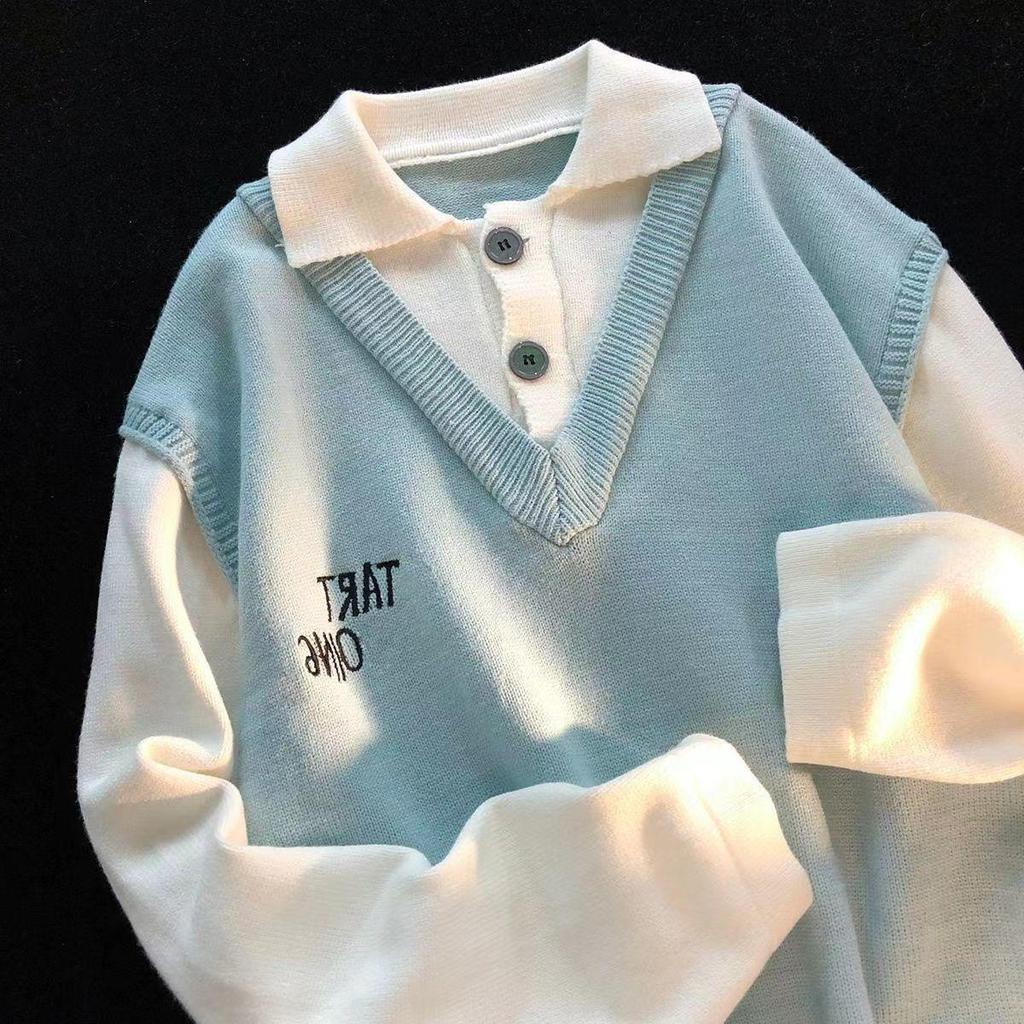 Unisex Fake Two-Piece Sweater: Niche Couple's Lazy Style, Knitted Winter Top.