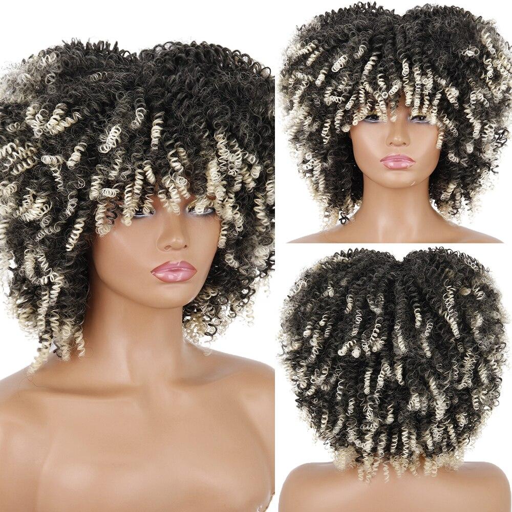 

MISSQUEEN короткие волосы афро странные вьющиеся парики с челкой для чернокожих женщин синтетические янтарные бесклеевые парики для косплея высокая температура 12inches