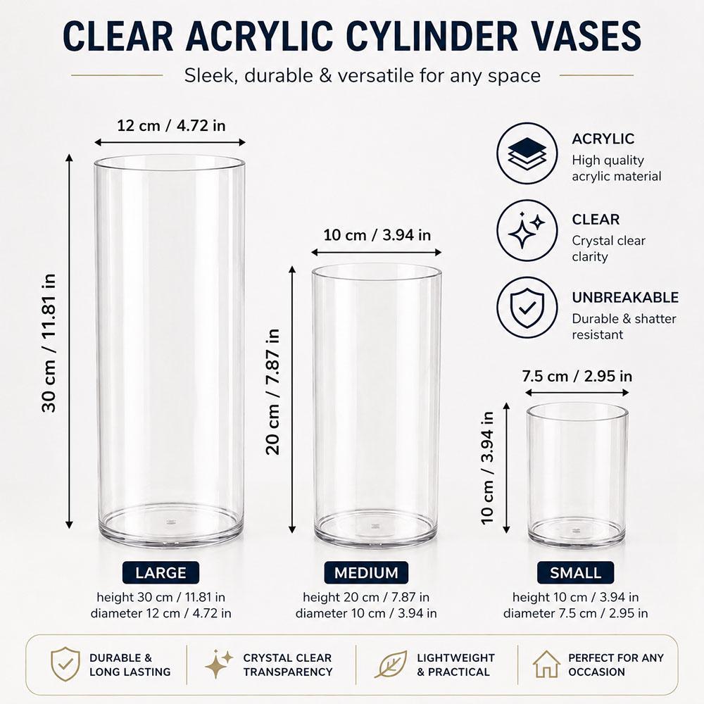 Vaso per Fiori Cilindrico Trasparente in Acrilico Infrangibile Alto Grande Vasi in Plastica per Decorazione Matrimonio Festa Vaso Fioriera Idroponica