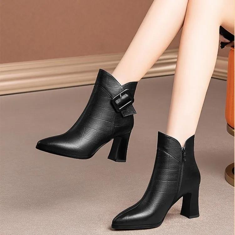 Botki damskie women cool wysokiej jakości czarne komfortowe wiosenno-jesienne botki damskie casualowe eleganckie buty na obcasie ab697
