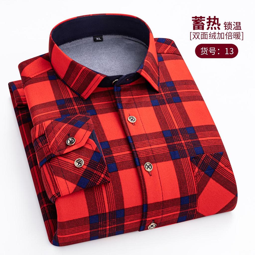 Moda Uomo Calde Camicie a Quadri a Maniche Lunghe Ispessite in Pile Doppio Lato Resistenti al Freddo Taglie Forti Casual Business Camicie a Quadri