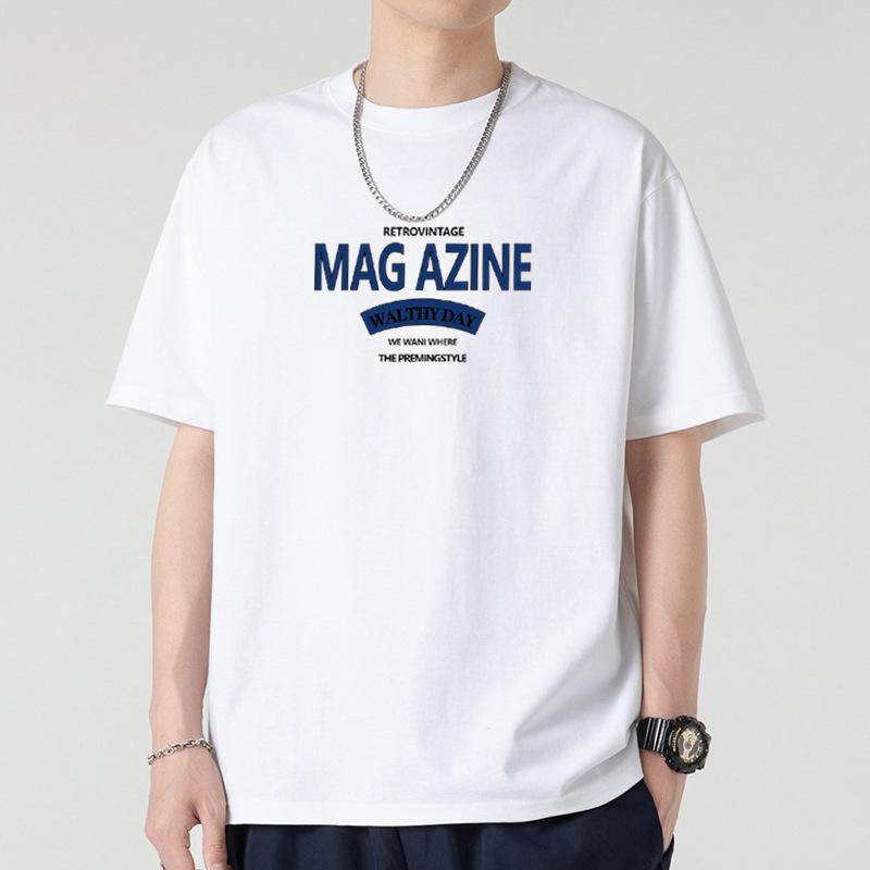 

Simple T-shirt Men s print Summer Trendy Printed Cotton Short Sleeved Loose Trendy Breathable T-shirts S