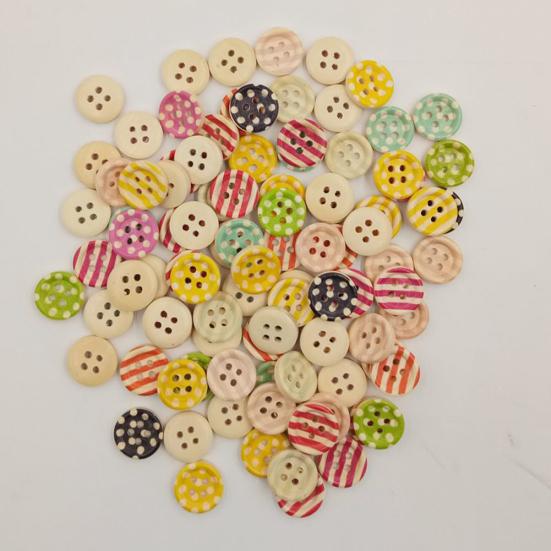 100 stuks Ronde Houten 4 Gaten Knopen Naaien Stippen Gestreepte Knutsel Naaiaccessoires