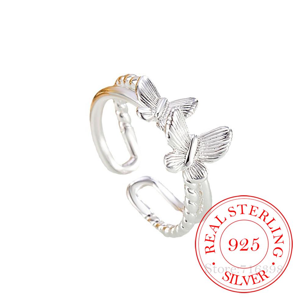 Korean 925 Sterling Silver Sweet Butterfly Finger Rings for Women Adjustable 925 Silver Wedding Party Jewelry Gift