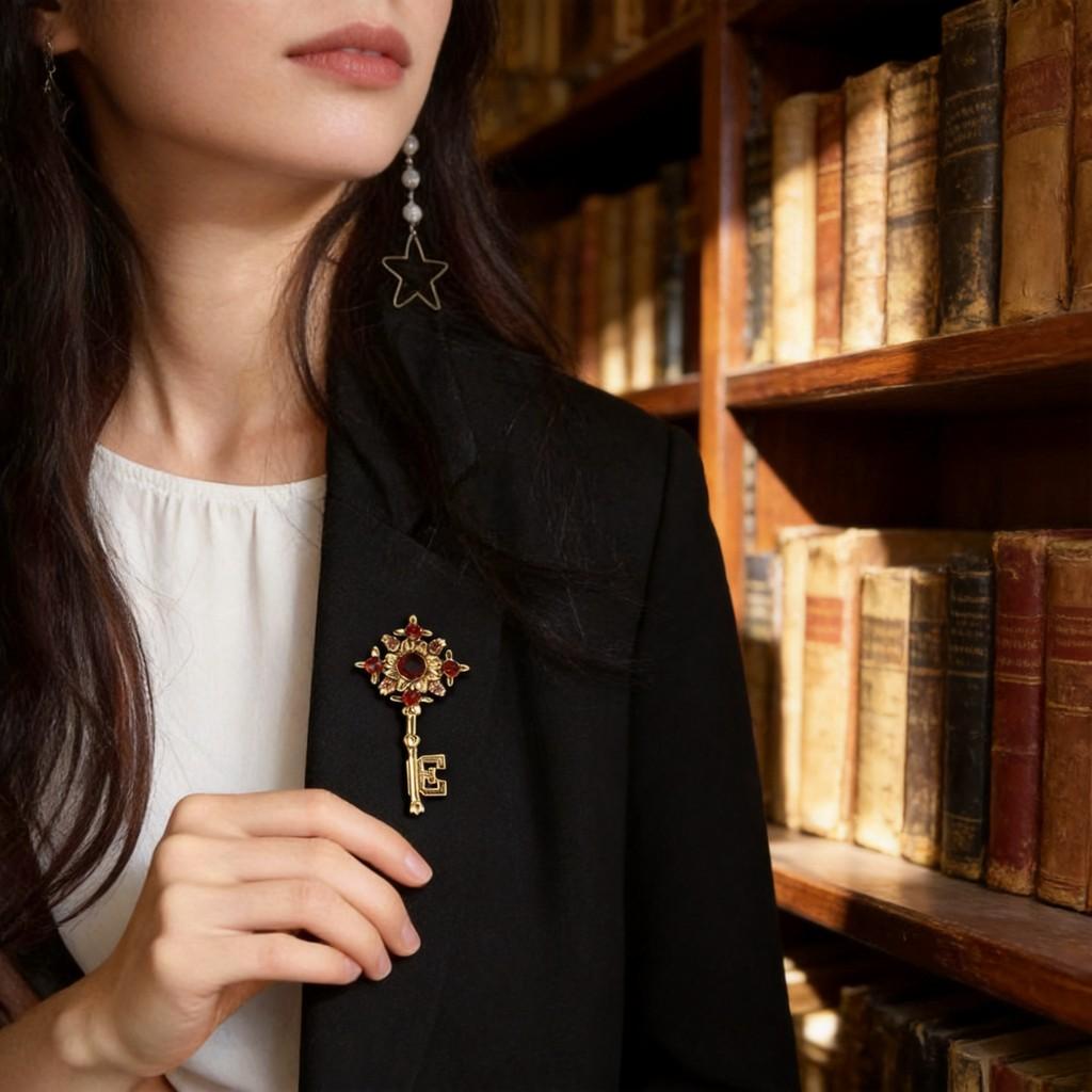 Vintage Geometric Key Brooch With Electroplated Zinc Alloy For Women And Men