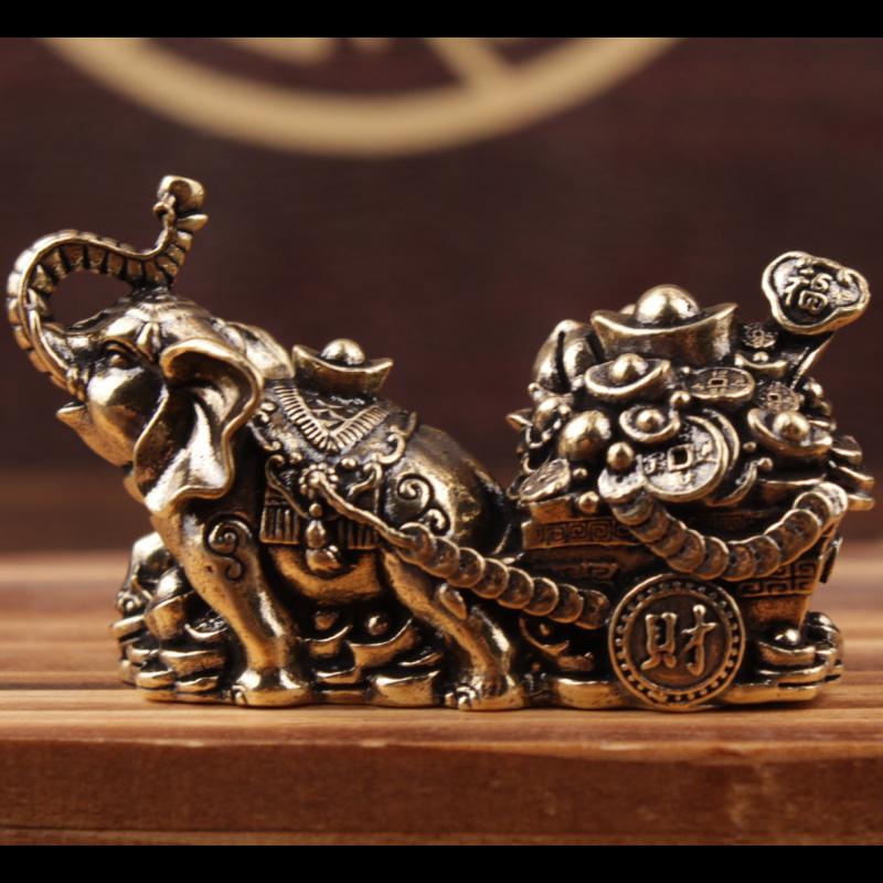 Brass Ornament Treasure Bowl Elephant Pulling Cart Home Craft Full Copper Living Room Office Opening Gift Decoration
