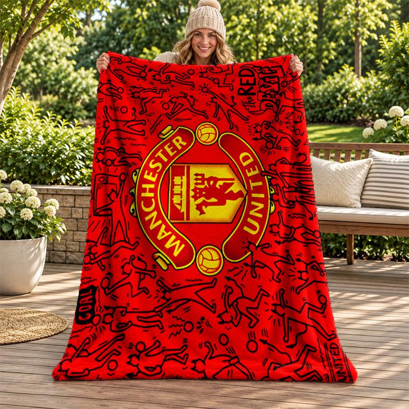 FC Manchester Blanket Flannel Blanket Soft Cozy Plush Throw for Sofa Bed Lightweight Home Decoration Gifts for Christmas Various Holidays