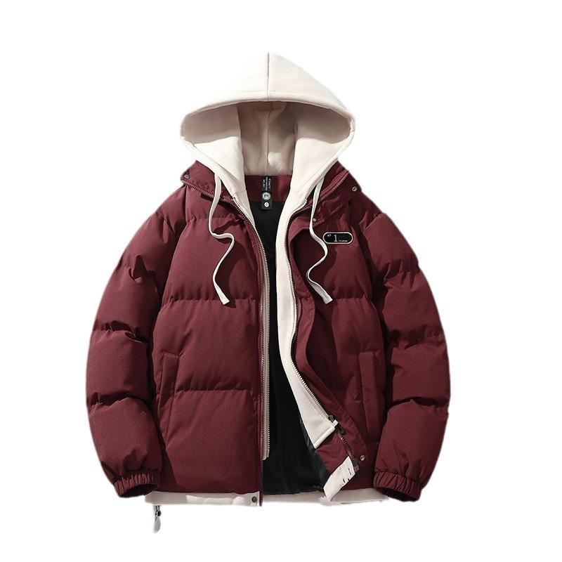 Fake Two-piece Cotton Clothing Men's Winter Trend Thickened Cotton Jacket Bread Clothing Hooded Loose Cotton Coat Jacket