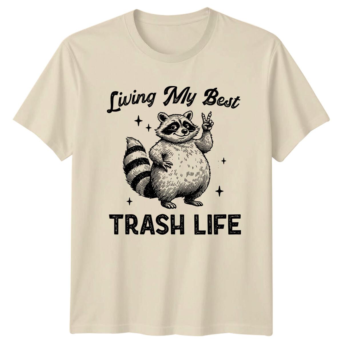 Living My Best Trash Life Raccoon Funny Animal Pun Graphic T-Shirt XL