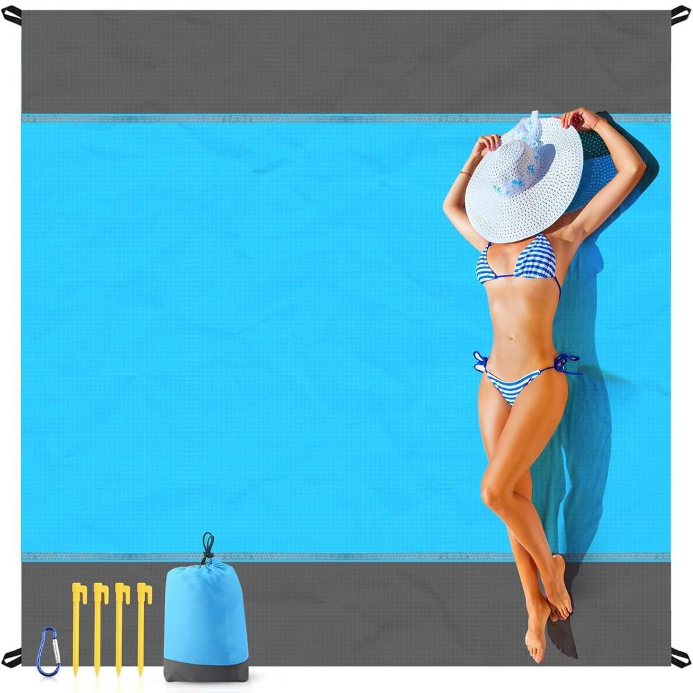 210x200cm Lomme Strandteppe Sammenleggbar Sandstrandmatte Campingmatte for Utendørs Camping Reise