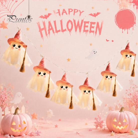 Atmosphärische Beleuchtung für Geschäfte LED Geister-Lichterketten Halloween-Dekorationen, Niedliche Hängende Gaze-Lampen Innen-Außen-Dekorationen mit Warmweiß