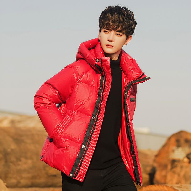 

Мужская корейская версия, короткая куртка с капюшоном, зимняя модная подростковая студенческая теплая куртка 3XL красный