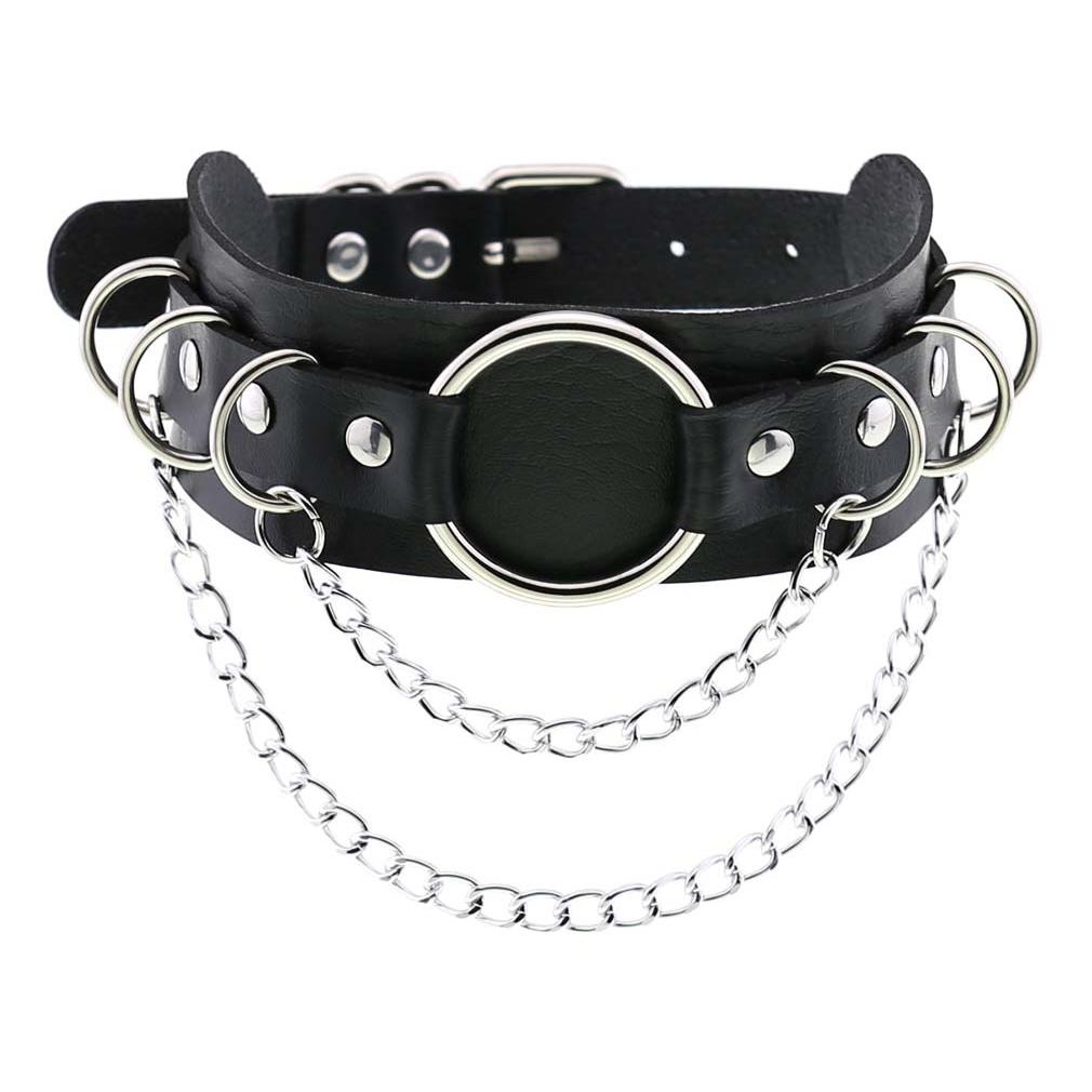 Halloween Punk Gothic Exaggerated O-Chain Pu Leather Collar, Fashionable Daily Wear Accessory