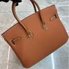 2026 New High-end Large-capacity Handbag Foreign Trade Top Layer Cowhide Pebble Pattern Splicing Crocodile Pattern Platinum Bag