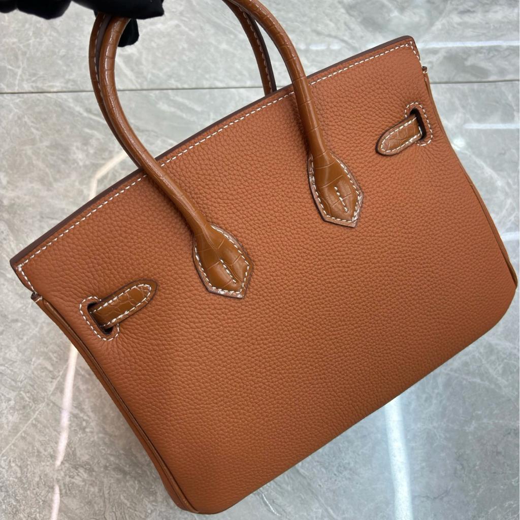 2026 New High-end Large-capacity Handbag Foreign Trade Top Layer Cowhide Pebble Pattern Splicing Crocodile Pattern Platinum Bag