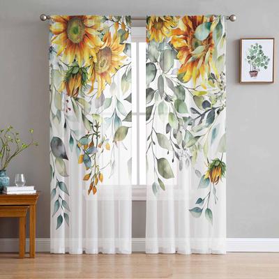 Pflanzenblätter Sonnenblume Blume Transparente Vorhänge zur Wohnzimmerdekoration Fenstergardinen für Küche Tüll Voile Organza Vorhänge