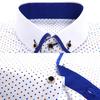 Business Men Dot Plaid Print Turndown Collar Long Sleeve Button Shirt Blouse Top