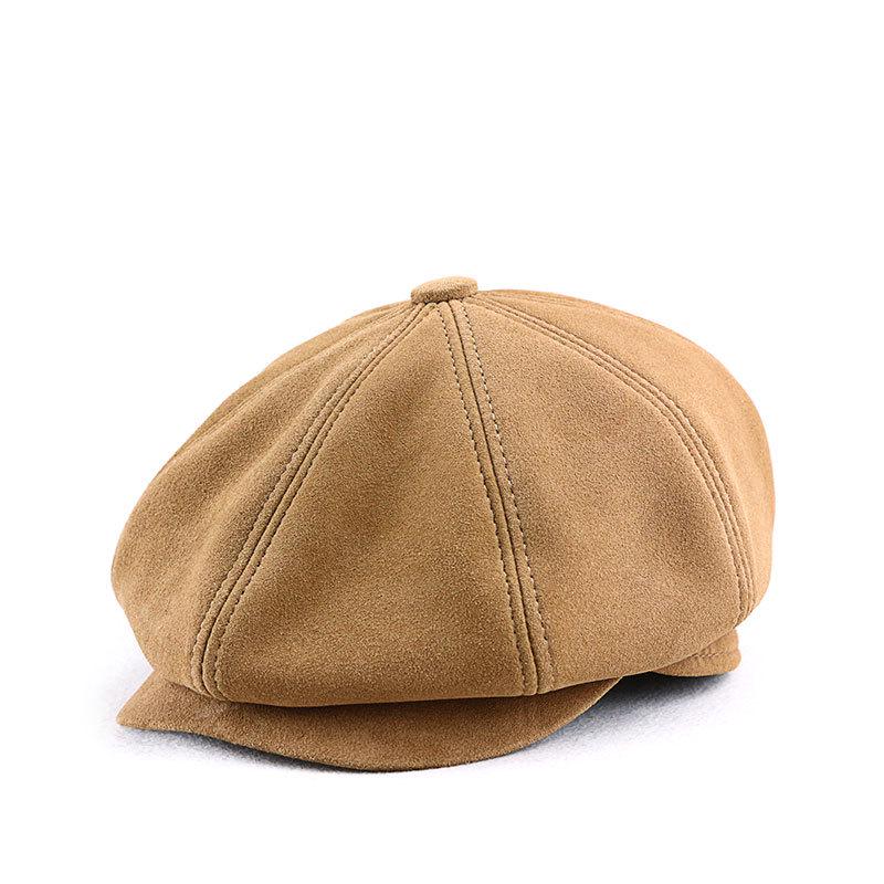 Men's Sheepskin Suede Newsboy Cap: Retro Octagonal Flat Beret for Spring and Autumn.