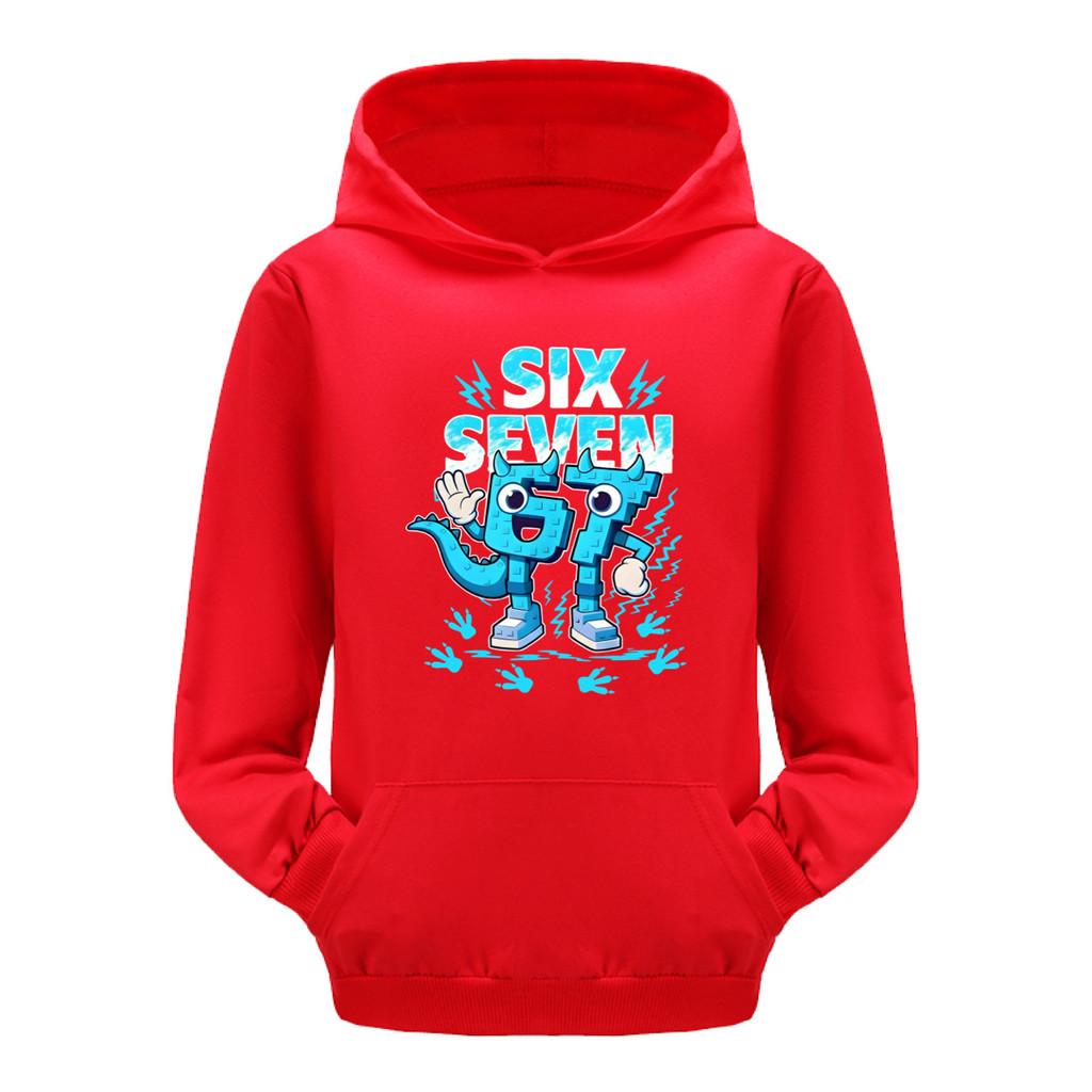 5192 Kinder Jungen Mädchen Steal a Brainrot 67 Six Seven Bedruckter Freizeit-Langarm-Hoodie Top
