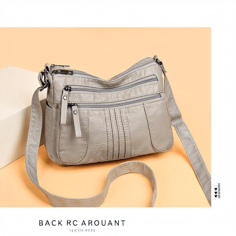 Retro Soft Leather Shoulder Bag Multi Pocket Solid Color Crossbody Bag Perfect for Business Trips Grocery Shopping