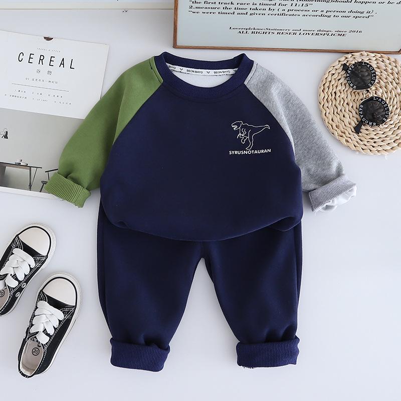 Winter Warm Boys Sets Children Fleece Autumn Hoodies Suits Kids Padded Sweatshirts+Pants Outfits Teenager Velvet Clothing