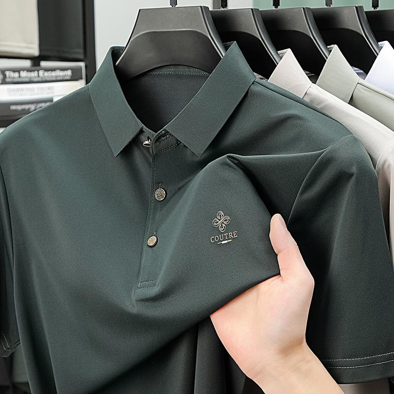 

Рубашка поло в деловом стиле с коротким рукавом и лацканами, дышащая, не требующая глажки, средняя по размеру футболка 3XL