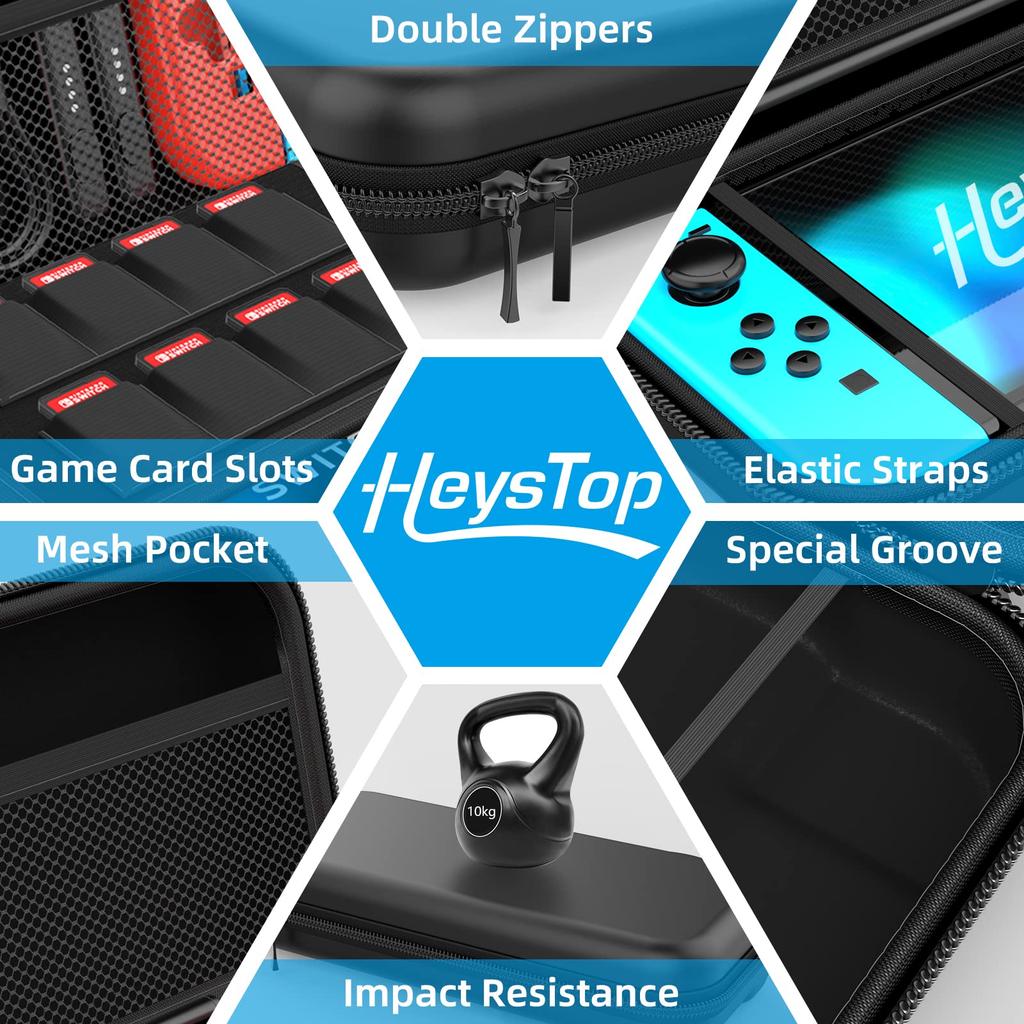 Carcasă HEYSTOP pentru Switch, compatibilă cu HeysTop 4 în 1, carcasă Dock pentru Switch, folie de sticlă pentru degetul mare, capac pentru Switch, absorbție de șocuri