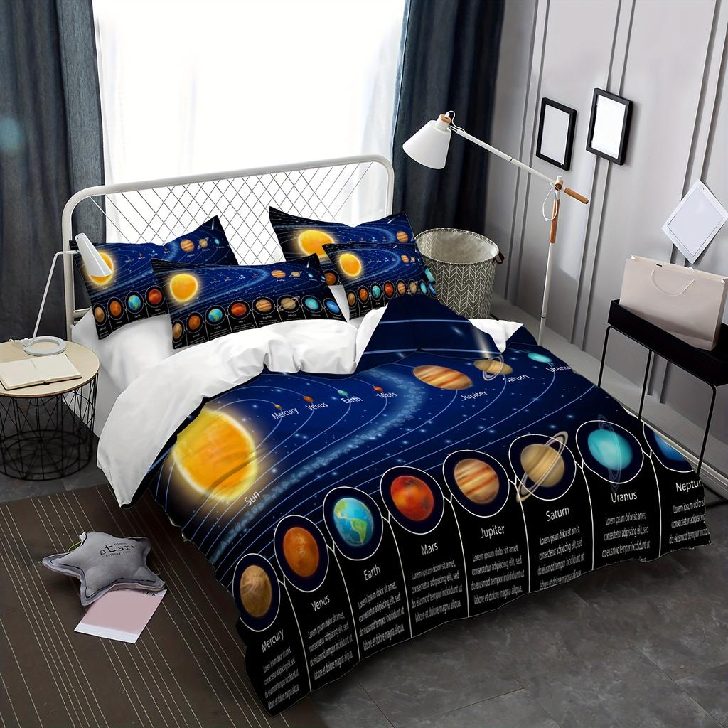 Modern Starry Sky Universe Planet Print Washable Microfiber Bedding Set Soft Comfortable Duvet Cover For Bedroom