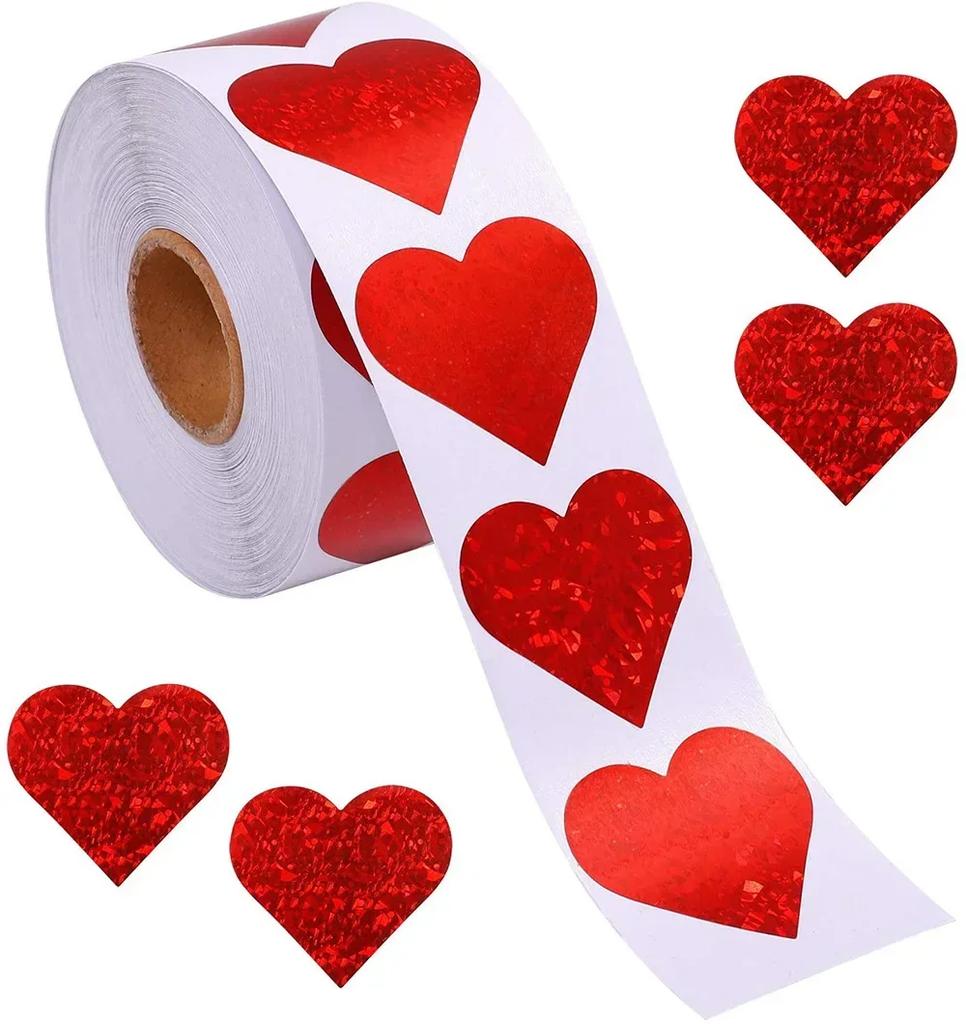 100-500pcs Red Heart Sticker for Valentine's Day Paper Packaging Sticker Valentine's Love Decorative Stickers 1inch Gift Decor