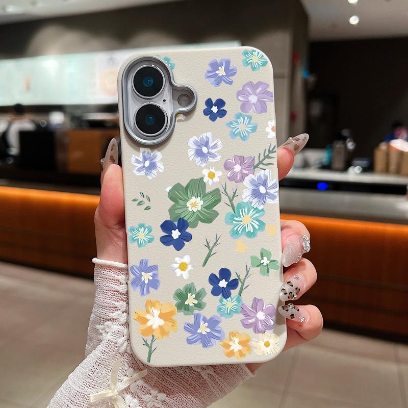 Flower Painting Pattern Matte Slim Phone Cover For iPhone 16 Pro Max 15 Plus 14 Pro 13 12 11 XS XR 8 7 Lens Protection Shockproof TPU Soft Case