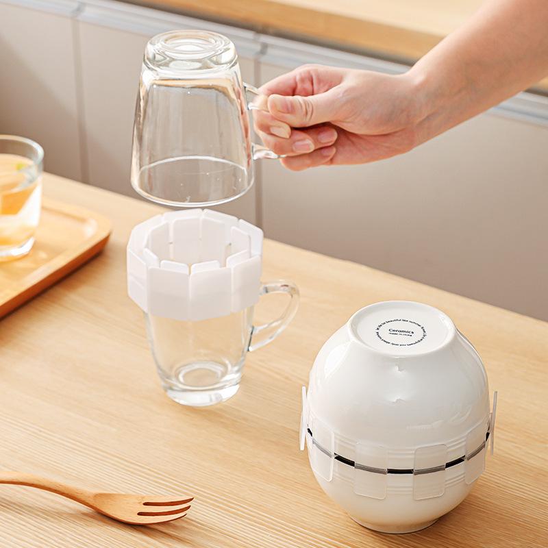 Adjustable 4-Piece Mug and Glass Stacking Rack Set Transparent Single