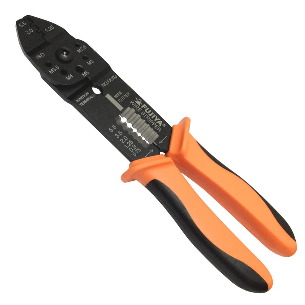 Fujiya All-Purpose Electrician's Pliers (for Faston Terminals), Cutting and Peeling Blades, Polished, FA103