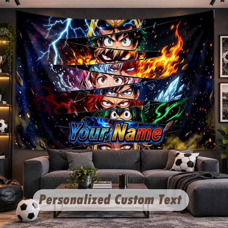Wall Hanging Tapestry Custom NameMy Hero Academia Pattern Personalized Printed Fabric Wall Decor