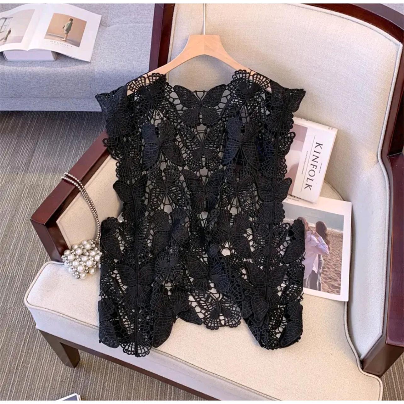 

Французская ретро кружевная майка без рукавов, связанная крючком - Женская летняя верхняя одежда L (Recommended for 106-120 jin)