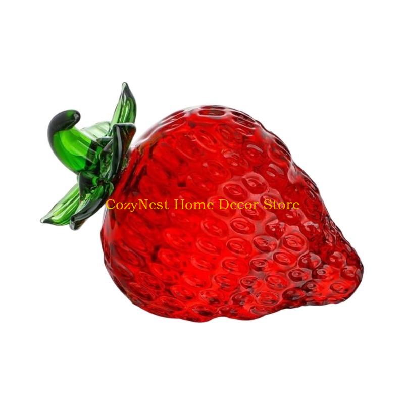 92MF Miniature Glass Fruit Statue Decorative Paperweight Tabletop Ornament for Desk земляничный