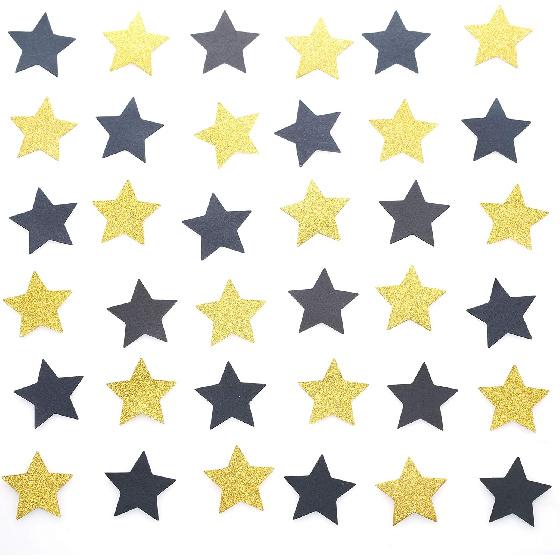 Glitter Five Stars Table Confetti Decor - Black Gold Wild One 1st Birthday Graduation Party Twinkle Stars Sequ Wedding New Years Sprinkles