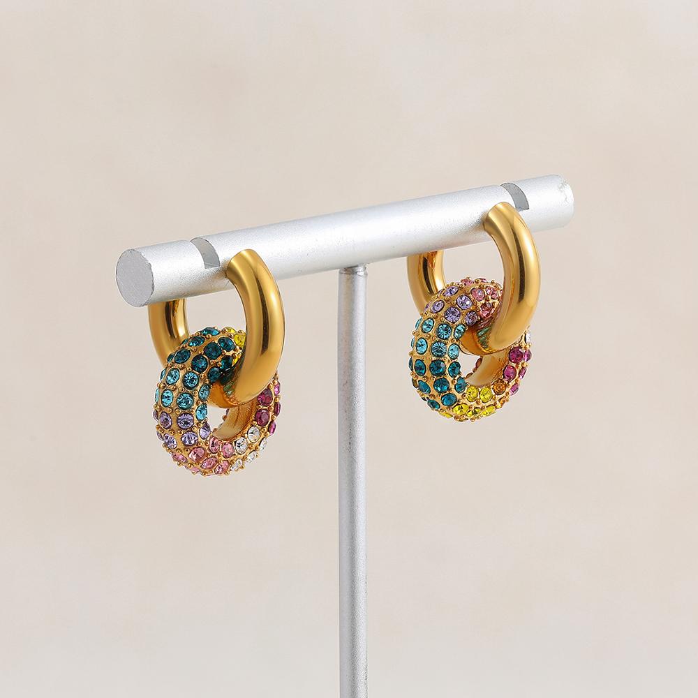 Exquisite Colorful CZ Hoop Earrings Stainless Steel with Cubic Zirconia Round Circle Ear Buckle Luxury Women Jewelry Party Gifts