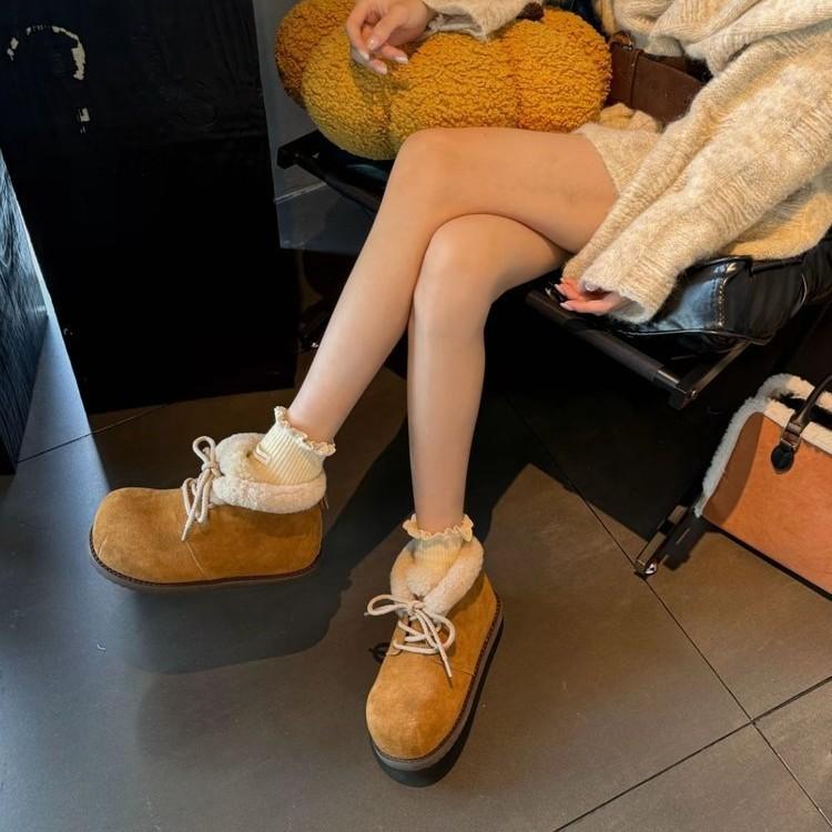 Korean version of Boken shoes suede inner height increase snow boots 2025 winter velvet bread boots fluffy warm cotton shoes short boots
