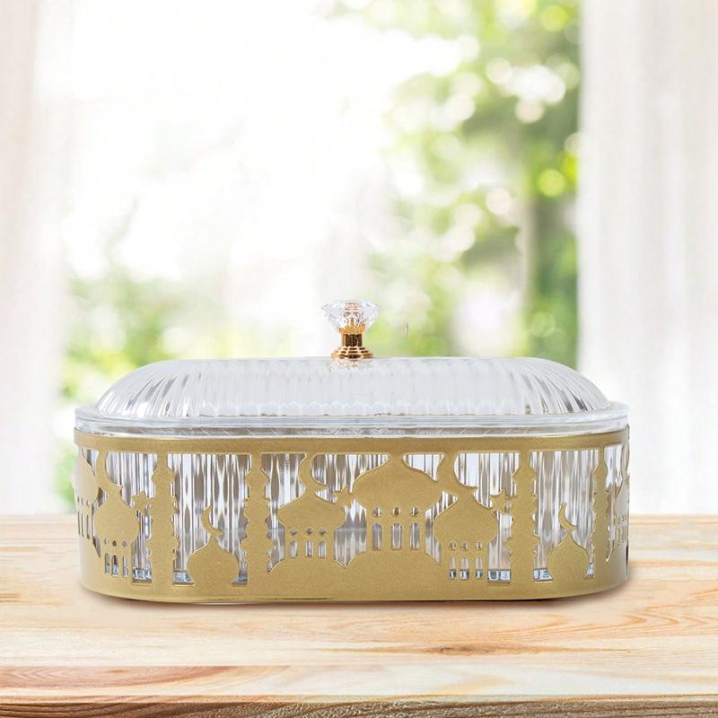 1Pcs Ramadan Festival Candy Snack Storage Box Eid Candy Snack Jar Plastic Metal Candy Box For Wedding Party Home Room Decoration