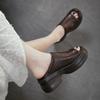 Johnature Genuine Leather Peep Toe Wedges Slippers Versatile Thick Soled Comfortable Women's Outdoor Slides