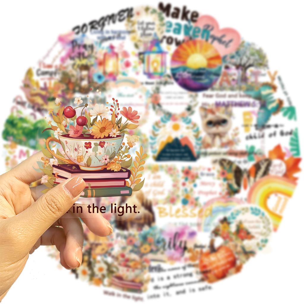 50 Pieces Cartoon Inspirational Phrase Sticker Pack - Waterproof Clear PET Decals for Journal, Guitar & Notebook Decoration