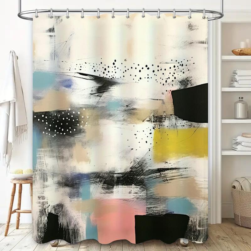 Bright Red Abstract Shower Curtain Set Modern Cityscape Bathroom Decor for Home Decoration