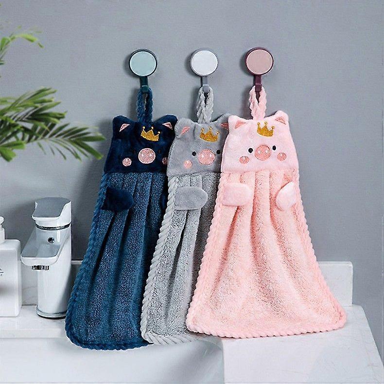 Fuzzy Ball Hand Towels,Chenille Quick DrySet of 3, 17cm (Pink)