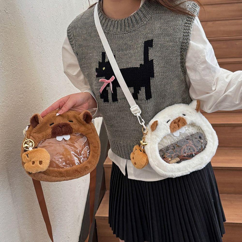 

Soft Capybara Plush Itabag Animal Children s School Bag Japanese Transparent Crossbody Bag Travel белый